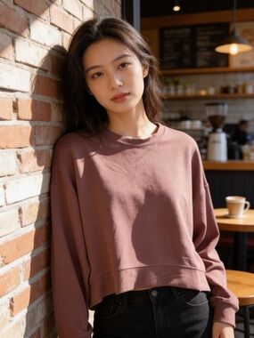 Women's Cropped Crewneck Sweatshirt in Dusty Mauve